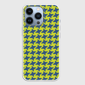 Чехол для iPhone 13 Pro с принтом Сине желтые гусиные лапки в Белгороде,  |  | Тематика изображения на принте: вязанка | гусиные лапки | желтый | мода | паттерн | синий | узор