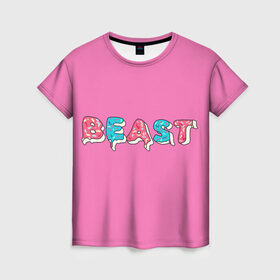 Женская футболка 3D с принтом Mr Beast Donut (Pink edition) в Белгороде, 100% полиэфир ( синтетическое хлопкоподобное полотно) | прямой крой, круглый вырез горловины, длина до линии бедер | Тематика изображения на принте: arts | mr beast | mrbeast | youtube | арты | блогеры | мистер бист | прикольные надписи | ютуб | ютуберы