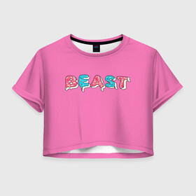 Женская футболка Crop-top 3D с принтом Mr Beast Donut (Pink edition) в Белгороде, 100% полиэстер | круглая горловина, длина футболки до линии талии, рукава с отворотами | arts | mr beast | mrbeast | youtube | арты | блогеры | мистер бист | прикольные надписи | ютуб | ютуберы