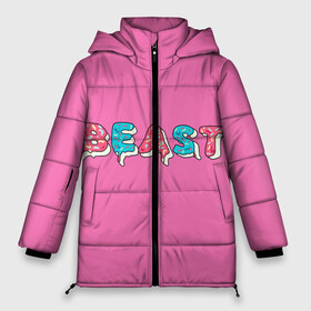 Женская зимняя куртка Oversize с принтом Mr Beast Donut (Pink edition) в Белгороде, верх — 100% полиэстер; подкладка — 100% полиэстер; утеплитель — 100% полиэстер | длина ниже бедра, силуэт Оверсайз. Есть воротник-стойка, отстегивающийся капюшон и ветрозащитная планка. 

Боковые карманы с листочкой на кнопках и внутренний карман на молнии | Тематика изображения на принте: arts | mr beast | mrbeast | youtube | арты | блогеры | мистер бист | прикольные надписи | ютуб | ютуберы