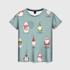 Женская футболка 3D с принтом Новый Гoд в Белгороде, 100% полиэфир ( синтетическое хлопкоподобное полотно) | прямой крой, круглый вырез горловины, длина до линии бедер | 2022 | гном | год | дед | зима | мишка | мороз | новый | пингвин | праздик | рождество | снеговик | узор