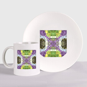 Набор: тарелка + кружка с принтом Коллекция Фрактальная мозаика. Фиолетово-зеленый. Квадрат. в Белгороде, керамика | Кружка: объем — 330 мл, диаметр — 80 мм. Принт наносится на бока кружки, можно сделать два разных изображения. 
Тарелка: диаметр - 210 мм, диаметр для нанесения принта - 120 мм. | abstraction | fractal | green | mosaic | pattern | purple | yellow | абстракция | желтый | зеленый | мозайка | на витрину | узор | фиолетовый | фрактал