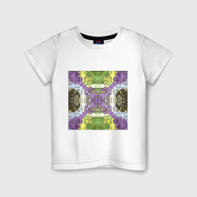 Детская футболка хлопок с принтом Коллекция Фрактальная мозаика Фиолетово-зеленый Квадрат в Белгороде, 100% хлопок | круглый вырез горловины, полуприлегающий силуэт, длина до линии бедер | abstraction | fractal | green | mosaic | pattern | purple | yellow | абстракция | желтый | зеленый | мозайка | на витрину | узор | фиолетовый | фрактал