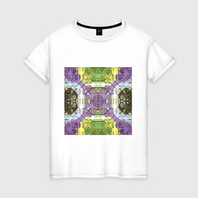 Женская футболка хлопок с принтом Коллекция Фрактальная мозаика Фиолетово-зеленый Квадрат в Белгороде, 100% хлопок | прямой крой, круглый вырез горловины, длина до линии бедер, слегка спущенное плечо | abstraction | fractal | green | mosaic | pattern | purple | yellow | абстракция | желтый | зеленый | мозайка | на витрину | узор | фиолетовый | фрактал