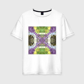 Женская футболка хлопок Oversize с принтом Коллекция Фрактальная мозаика Фиолетово-зеленый Квадрат в Белгороде, 100% хлопок | свободный крой, круглый ворот, спущенный рукав, длина до линии бедер
 | abstraction | fractal | green | mosaic | pattern | purple | yellow | абстракция | желтый | зеленый | мозайка | на витрину | узор | фиолетовый | фрактал