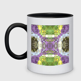 Кружка двухцветная с принтом Коллекция Фрактальная мозаика Фиолетово-зеленый Квадрат в Белгороде, керамика | объем — 330 мл, диаметр — 80 мм. Цветная ручка и кайма сверху, в некоторых цветах — вся внутренняя часть | Тематика изображения на принте: abstraction | fractal | green | mosaic | pattern | purple | yellow | абстракция | желтый | зеленый | мозайка | на витрину | узор | фиолетовый | фрактал