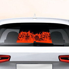 Наклейка на авто - для заднего стекла с принтом Люди в огне в Белгороде, ПВХ | Точные размеры наклейки зависят от выбранного изображения (ширина не больше 75 мм, высота не больше 45 мм) | Тематика изображения на принте: крик | люди | огонь | скелет | черепа