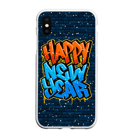 Чехол для iPhone XS Max матовый с принтом С Новым Годом граффити / Happy New Year graffiti в Белгороде, Силикон | Область печати: задняя сторона чехла, без боковых панелей | graffiti | wall | граффити | зима | новый год | рождество | снег | снежинка | стена