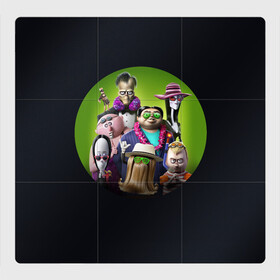 Магнитный плакат 3Х3 с принтом Семейка Аддамс - Горящий Тур в Белгороде, Полимерный материал с магнитным слоем | 9 деталей размером 9*9 см | аддамс | герои | горящий | логотип | мультик | мультфильм | персонажи | семейка | семья | тур | черный