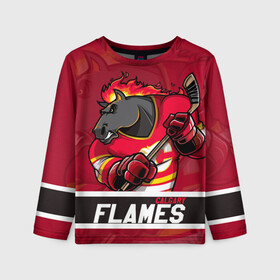 Детский лонгслив 3D с принтом Калгари Флэймз Calgary Flames в Белгороде, 100% полиэстер | длинные рукава, круглый вырез горловины, полуприлегающий силуэт
 | calgary | calgary flames | flames | hockey | nhl | usa | калгари | калгари флэймз | нхл | спорт | сша | флэймз | хоккей | шайба