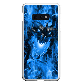 Чехол для Samsung S10E с принтом Дракон в синем пламени Dragon in blue flame в Белгороде, Силикон | Область печати: задняя сторона чехла, без боковых панелей | dragon | дракон | миф | монстр | огонь | пламя | фэнтези