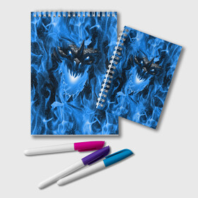 Блокнот с принтом Дракон в синем пламени Dragon in blue flame в Белгороде, 100% бумага | 48 листов, плотность листов — 60 г/м2, плотность картонной обложки — 250 г/м2. Листы скреплены удобной пружинной спиралью. Цвет линий — светло-серый
 | dragon | дракон | миф | монстр | огонь | пламя | фэнтези