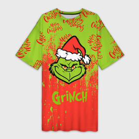 Платье-футболка 3D с принтом Grinch Merry Christmas. в Белгороде,  |  | 2022 | grinch | happy new year | merry christmas | год тигра | гринч | зима близко | нг | новогодний | новый год | новый год 2022 | рождество | снег | снежинки