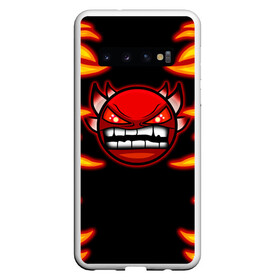 Чехол для Samsung Galaxy S10 с принтом Geometry Dash Smiley demon в Белгороде, Силикон | Область печати: задняя сторона чехла, без боковых панелей | Тематика изображения на принте: angry | crazy | demon | devil | evil | fire | geometry dash | icons | robtop | smile | геомерия даш | геометри деш | геометри дэш | геометрия дэш | демон | злой смайл | игра геометрия дэш | иконки | огненный | огонь | пламя | платформер