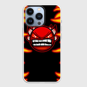 Чехол для iPhone 13 Pro с принтом Geometry Dash Smiley demon в Белгороде,  |  | angry | crazy | demon | devil | evil | fire | geometry dash | icons | robtop | smile | геомерия даш | геометри деш | геометри дэш | геометрия дэш | демон | злой смайл | игра геометрия дэш | иконки | огненный | огонь | пламя | платформер