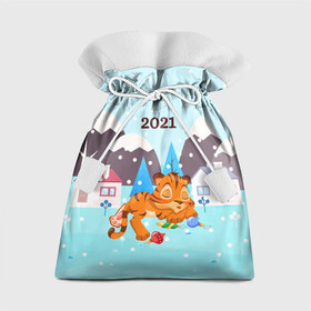 Подарочный 3D мешок с принтом Спящий тигренок в ожидании нового года в Белгороде, 100% полиэстер | Размер: 29*39 см | Тематика изображения на принте: 2022 | год тигра | новый год | новый год 2022 | символ года | тигр | тигренок | тигрица | тигры