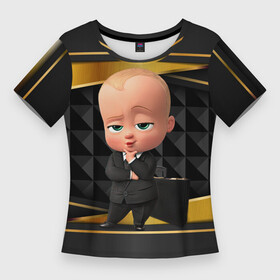 Женская футболка 3D Slim с принтом BOSS gold  black в Белгороде,  |  | Тематика изображения на принте: baby | boss | boss baby | босс | босс молокосос | маленький босс | малыш | мальчик | молокосос | ребенок