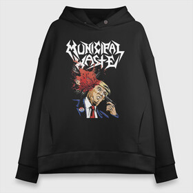 Женское худи Oversize хлопок с принтом Municipal Waste - Trumps Story! в Белгороде, френч-терри — 70% хлопок, 30% полиэстер. Мягкий теплый начес внутри —100% хлопок | боковые карманы, эластичные манжеты и нижняя кромка, капюшон на магнитной кнопке | blood | crossover thrash | group | hype | municipal waste | music | pistol | richmond | tramp | usa | вирджиния | группа | коммунальные отходы | кровь | кроссовертрэш | музыка | пистолет | сша | трамп | хайп