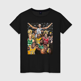 Женская футболка хлопок с принтом Легенды НБА в Белгороде, 100% хлопок | прямой крой, круглый вырез горловины, длина до линии бедер, слегка спущенное плечо | арт | коби брайант | леброн джеймс | лэйкерс | майкл джордан | нба