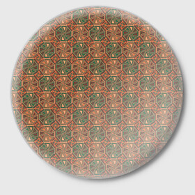 Значок с принтом Абстракция из зеленых и оранжевых восьмиугольников в Белгороде,  металл | круглая форма, металлическая застежка в виде булавки | abstraction | circle | polygons | shapes | square | абстрактное искусство | абстракция | винтаж | зеленый | знак | искусство | квадрат | коричневый | красочный | круг | многоугольники | оранжевый | ретро | символ | стиль