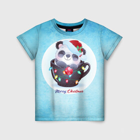 Детская футболка 3D с принтом Панда 2022 в Белгороде, 100% гипоаллергенный полиэфир | прямой крой, круглый вырез горловины, длина до линии бедер, чуть спущенное плечо, ткань немного тянется | new year | арт | графика | зима | новый год | панда | рождество