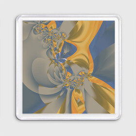 Магнит 55*55 с принтом Орхидеи Небо и песок Абстракция 403-1 в Белгороде, Пластик | Размер: 65*65 мм; Размер печати: 55*55 мм | abstraction | blue | flowers | fractal | ornament | pattern | yellow | абстракция | желтый | орнамент | узор | фрактал | цветы
