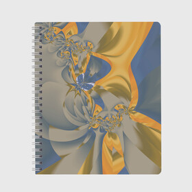 Тетрадь с принтом Орхидеи Небо и песок Абстракция 403-1 в Белгороде, 100% бумага | 48 листов, плотность листов — 60 г/м2, плотность картонной обложки — 250 г/м2. Листы скреплены сбоку удобной пружинной спиралью. Уголки страниц и обложки скругленные. Цвет линий — светло-серый
 | Тематика изображения на принте: abstraction | blue | flowers | fractal | ornament | pattern | yellow | абстракция | желтый | орнамент | узор | фрактал | цветы