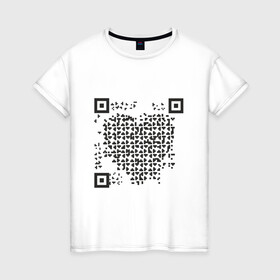 Женская футболка хлопок с принтом QR Love в Белгороде, 100% хлопок | прямой крой, круглый вырез горловины, длина до линии бедер, слегка спущенное плечо | coronavirus | covid | covid19 | l | qr code | qr код | sputnik | вакцина | вакцинация | вирус | здоровье | изоляция | иммунитет | карантин | ковид | код | корона | коронавирус | маркировка | маска | пандемия | паспорт