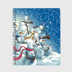 Тетрадь с принтом Боевые снеговики атака в Белгороде, 100% бумага | 48 листов, плотность листов — 60 г/м2, плотность картонной обложки — 250 г/м2. Листы скреплены сбоку удобной пружинной спиралью. Уголки страниц и обложки скругленные. Цвет линий — светло-серый
 | aggressive | angry | attack | christmas | fighting snowmen | new year | snow | snow woman | snowfall | throw snowballs | winter | агрессивные | атака | боевые снеговики | бросают снежки | зима | злые | новый год | рождество | снег | снегопад | снежная баб