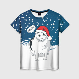 Женская футболка 3D с принтом НОВОГОДНИЙ КОТ БЕНДЕР (МЕМ) в Белгороде, 100% полиэфир ( синтетическое хлопкоподобное полотно) | прямой крой, круглый вырез горловины, длина до линии бедер | 2022 | 22 | bender | cat | christmas | meme | memes | meow | merry | new | snow | winter | year | бендер | год | зима | кот | кошка | мем | мемы | мяй | новый | рождество | снег | толстый