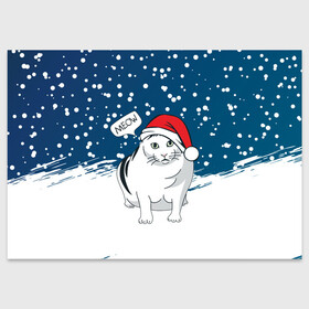 Поздравительная открытка с принтом НОВОГОДНИЙ КОТ БЕНДЕР (МЕМ) в Белгороде, 100% бумага | плотность бумаги 280 г/м2, матовая, на обратной стороне линовка и место для марки
 | Тематика изображения на принте: 2022 | 22 | bender | cat | christmas | meme | memes | meow | merry | new | snow | winter | year | бендер | год | зима | кот | кошка | мем | мемы | мяй | новый | рождество | снег | толстый