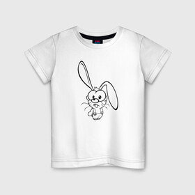 Детская футболка хлопок с принтом Заяц пучеглазый в Белгороде, 100% хлопок | круглый вырез горловины, полуприлегающий силуэт, длина до линии бедер | веселье | детские | длинные уши | для девушек | для детей | зайчик | заяц | кролик | мультики | сказка | сказочные | удивление