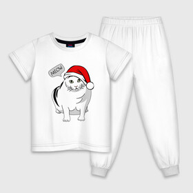 Детская пижама хлопок с принтом НОВОГОДНИЙ КОТ БЕНДЕР МЕМ в Белгороде, 100% хлопок |  брюки и футболка прямого кроя, без карманов, на брюках мягкая резинка на поясе и по низу штанин
 | Тематика изображения на принте: 2022 | 22 | bender | cat | christmas | meme | memes | meow | merry | new | snow | winter | year | бендер | год | зима | кот | кошка | мем | мемы | мяй | новый | рождество | снег | толстый