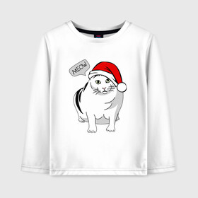Детский лонгслив хлопок с принтом НОВОГОДНИЙ КОТ БЕНДЕР МЕМ в Белгороде, 100% хлопок | круглый вырез горловины, полуприлегающий силуэт, длина до линии бедер | 2022 | 22 | bender | cat | christmas | meme | memes | meow | merry | new | snow | winter | year | бендер | год | зима | кот | кошка | мем | мемы | мяй | новый | рождество | снег | толстый