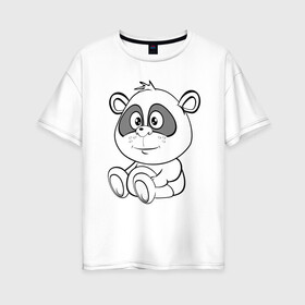 Женская футболка хлопок Oversize с принтом Пандочка в подгузниках в Белгороде, 100% хлопок | свободный крой, круглый ворот, спущенный рукав, длина до линии бедер
 | Тематика изображения на принте: веселье | детские | для девушек | для детей | китай | медведь | медвежонок | мультики | панда | пандочка | сказка | сказочные | удивление