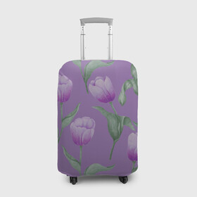 Чехол для чемодана 3D с принтом Фиолетовые тюльпаны с зелеными листьями в Белгороде, 86% полиэфир, 14% спандекс | двустороннее нанесение принта, прорези для ручек и колес | 8 марта | flowers | leaves | nature | tulips | ботаническая иллюстрация | день рождения | зеленый | листья | природа | растения | тюльпаны | фиолетовый | цветы