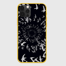 Чехол для iPhone 12 Pro с принтом Веер птиц в Белгороде, силикон | область печати: задняя сторона чехла, без боковых панелей | вороны | минимализм | птицы | стая | стая птиц