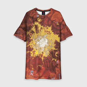 Детское платье 3D с принтом Коллекция Journey Обжигающее солнце 396-134 в Белгороде, 100% полиэстер | прямой силуэт, чуть расширенный к низу. Круглая горловина, на рукавах — воланы | abstraction | fractal | orange | red | sunny | yellow | абстракция | желтый | красный | оранжевый | солнечный | фрактал
