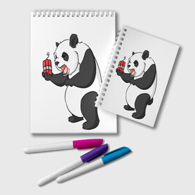 Блокнот с принтом Взрывная панда в Белгороде, 100% бумага | 48 листов, плотность листов — 60 г/м2, плотность картонной обложки — 250 г/м2. Листы скреплены удобной пружинной спиралью. Цвет линий — светло-серый
 | bomb | dinamit | panda | бомба | динамит | животное | панда