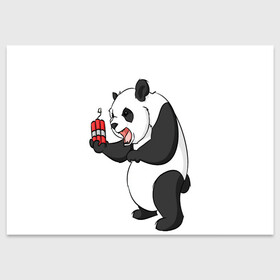 Поздравительная открытка с принтом Взрывная панда в Белгороде, 100% бумага | плотность бумаги 280 г/м2, матовая, на обратной стороне линовка и место для марки
 | bomb | dinamit | panda | бомба | динамит | животное | панда