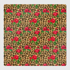Магнитный плакат 3Х3 с принтом Шкура Леопарда в Цветах в Белгороде, Полимерный материал с магнитным слоем | 9 деталей размером 9*9 см | jaguar | leopard | ocelot | predator | гепард | дикая кошка | животное | зверь | кот | красота | леопард | леопардовые пятна | оцелот | розы | хищная кошка | хищник | цветник | цветы | ягуар