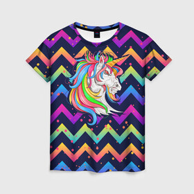 Женская футболка 3D с принтом Cерьезный Единорог Frowning Unicorn в Белгороде, 100% полиэфир ( синтетическое хлопкоподобное полотно) | прямой крой, круглый вырез горловины, длина до линии бедер | angry | neon | unicorn | единорог | злой | кислотный | конь | лошадь | неон | пони | радуга | радужный | сердитый | серьезный | хмурый | юникорн