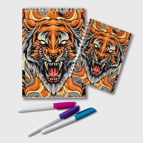 Блокнот с принтом Символ года тигр в гневе в Белгороде, 100% бумага | 48 листов, плотность листов — 60 г/м2, плотность картонной обложки — 250 г/м2. Листы скреплены удобной пружинной спиралью. Цвет линий — светло-серый
 | Тематика изображения на принте: 2022 | большая кошка | животное | новый год | символ года | тигр | хищник