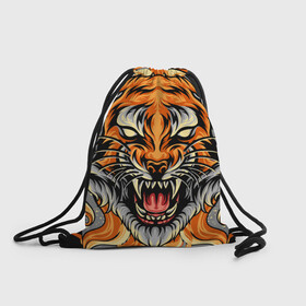 Рюкзак-мешок 3D с принтом Символ года тигр в гневе в Белгороде, 100% полиэстер | плотность ткани — 200 г/м2, размер — 35 х 45 см; лямки — толстые шнурки, застежка на шнуровке, без карманов и подкладки | 2022 | большая кошка | животное | новый год | символ года | тигр | хищник