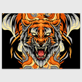Поздравительная открытка с принтом Символ года тигр в гневе в Белгороде, 100% бумага | плотность бумаги 280 г/м2, матовая, на обратной стороне линовка и место для марки
 | Тематика изображения на принте: 2022 | большая кошка | животное | новый год | символ года | тигр | хищник