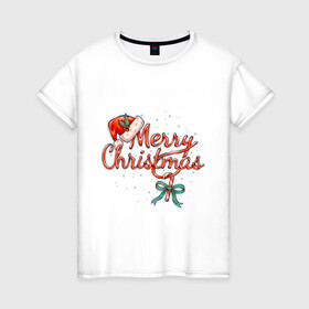 Женская футболка хлопок с принтом Merry Christmas 2022 в Белгороде, 100% хлопок | прямой крой, круглый вырез горловины, длина до линии бедер, слегка спущенное плечо | 2022 | merry christmas | нг | новогодняя | новый год | рождество