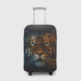 Чехол для чемодана 3D с принтом Тигр с голубыми глазами в Белгороде, 86% полиэфир, 14% спандекс | двустороннее нанесение принта, прорези для ручек и колес | tiger | животное | символ года | тигр | хищник