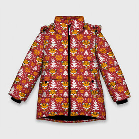 Зимняя куртка для девочек 3D с принтом Милый вязаный тигр в Белгороде, ткань верха — 100% полиэстер; подклад — 100% полиэстер, утеплитель — 100% полиэстер. | длина ниже бедра, удлиненная спинка, воротник стойка и отстегивающийся капюшон. Есть боковые карманы с листочкой на кнопках, утяжки по низу изделия и внутренний карман на молнии. 

Предусмотрены светоотражающий принт на спинке, радужный светоотражающий элемент на пуллере молнии и на резинке для утяжки. | tiger | вязанка | вязаный узор | паттерн | символ года | тигр