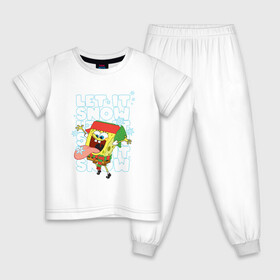 Детская пижама хлопок с принтом LET IT SNOW ГУБКА БОБ в Белгороде, 100% хлопок |  брюки и футболка прямого кроя, без карманов, на брюках мягкая резинка на поясе и по низу штанин
 | Тематика изображения на принте: 2022 | 22 | bikini | bob | bottom | brbyb | christmas | merry | new | ocean | sea | sponge | spongebob | squarepants | water | year | бикини | боб | боттом | вода | год | губка | дно | квадратные | море | новый | океан | рождество | спанч |