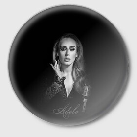 Значок с принтом Adele Icon в Белгороде,  металл | круглая форма, металлическая застежка в виде булавки | девушка | имя | микрофон | певица | фото